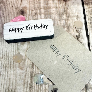 Houten rubberen stempel Happy Birthday, ambachtelijke verjaardagsstempel voor kaarten, cadeaupapier, doe-het-zelfprojecten, scrapbooking Crafts