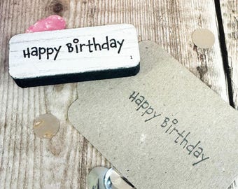 Sello de goma de madera con texto "Feliz cumpleaños", sello artesanal para celebrar cumpleaños, para tarjetas, envoltura de regalos, proyectos de bricolaje, manualidades para álbumes de recortes