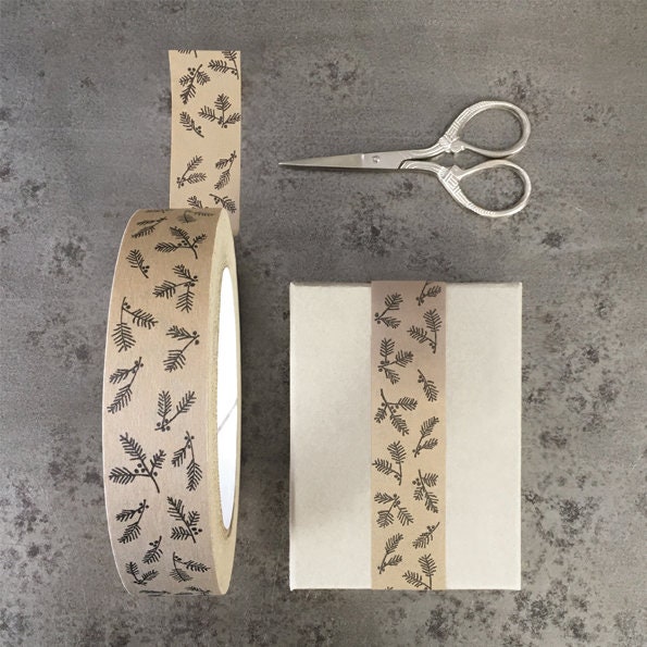 Christmas Craft Brown Tape With Fir and Berries, Christmas Wrapping T…