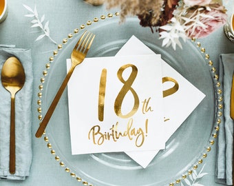 18th Birthday Party Napkins, 18th Birthday Gold Decorations, 18th Birthday Napkins, Eighteenth Birthday Party Napkins, 18 Party Decorations