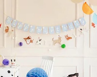 Pancarta de cumpleaños para perros, decoración para fiestas de cumpleaños infantiles con animales, letrero de feliz cumpleaños, artículos para fiestas de perros de 2,1 m