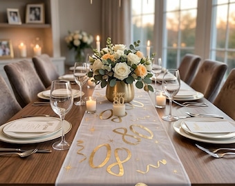 Gold 80th Birthday Table Runner, 80th Birthday Sparkling Foil Table Runner, Age 80 Birthday Tableware,  80th Birthday Partyware 5m