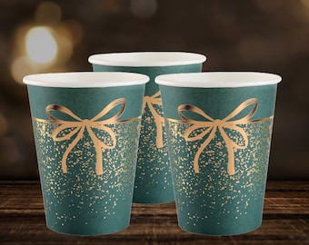 10 Elegante flaschengrüne funkelnde Einwegbecher, festliches Feiergeschirr für Partys und Urlaubsunterhalte