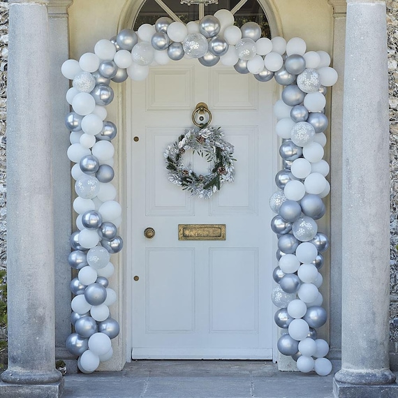 Arche de ballon de porte de Noël en chrome argenté, Guirlande de décoration  de ballon, Décorations de porte de fête, Décorations d’arche de ballon