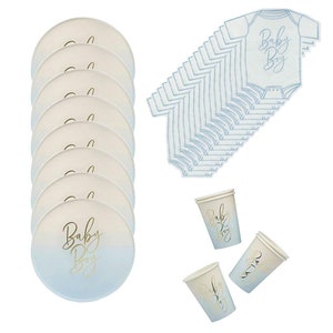 Set per baby shower con piatti, tovaglioli e bicchieri di carta per bambini, stoviglie blu per baby shower, festa per 8 persone, Baby Sprinkle