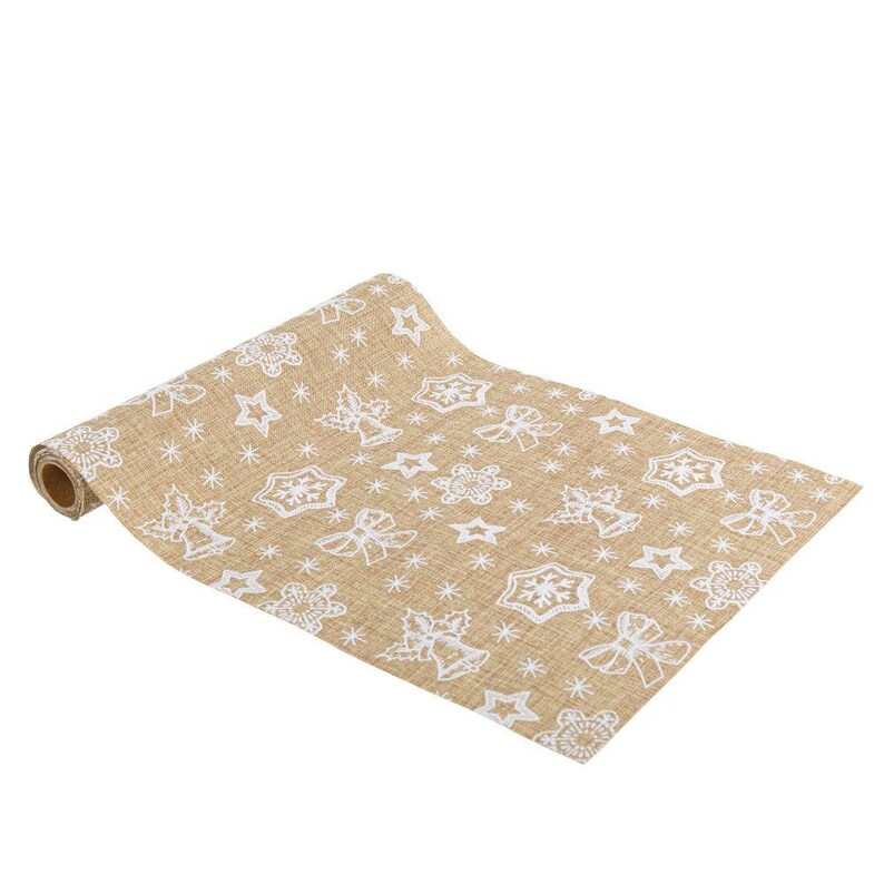Christmas Under The Snow Table Runner, Rustic Hessian Festive Table Runner, Christmas Party Table Runner, Home Decoration 28cm X 3m image 2
