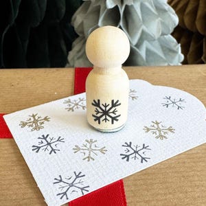 Mini timbro in gomma con fiocco di neve di Natale in legno, timbro a inchiostro per biglietti, scrapbooking, timbro di Natale, etichette regalo fai da te, artigianato festivo