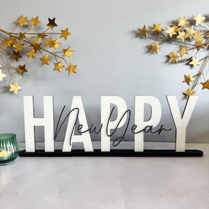 Cartello di Capodanno in legno con supporto per la scritta &quot;Happy New Year&quot;, decorazioni festive per la casa, cartello per la decorazione natalizia del caminetto, scelta di colori