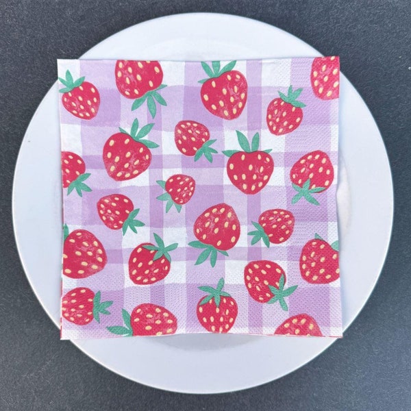 20 serviettes en papier fraises, serviettes en papier barbecue d'été, vaisselle pour le goûter de l'après-midi, serviettes en papier fantaisie rouges
