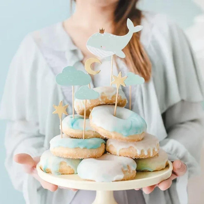 Blue Whale Cake Toppers Boys Baby Shower Cake Decorations New Baby Boy Party Under The Sea Ocean Baby Shower Decorations