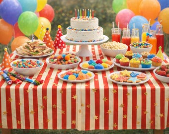Sterren en strepen papieren tafelkleed, kinderfeesttafelkleed, VS feest verjaardag tafelkleed, circusfeestdecoratie 120 x 180 cm