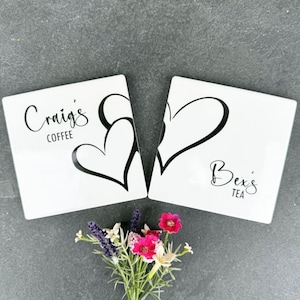 2 Personalised Porcelain Couples Coaster Gift, His Hers Wedding Keepsake Gift, Gift Ideas For Couples, Engagement Gift, Porcelain Coasters