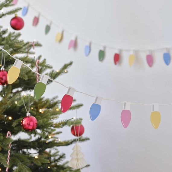 5m Lightbulb Christmas Paper Garland Decoration Multicoloured Festive Hanging Decoration Christmas Decorations Eco Friendly Garland