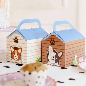 犬小屋の装飾ケーキボックス6個、動物パーティーの記念品、子供パーティーのお菓子ボックス、犬好きのパーティーボックス