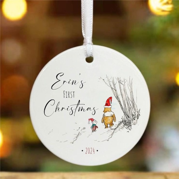Personalised Winnie The Pooh 1st Christmas Bauble, Babys First Christmas Keepsake, Porcelain Hanging Tree Decoration, Pooh Christmas Gift