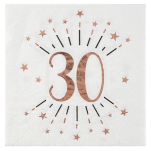 10 serviettes de table 30e anniversaire or rose, serviettes en papier aluminium 30e anniversaire, vaisselle d&#39;anniversaire 30 ans, articles de fête 30e anniversaire