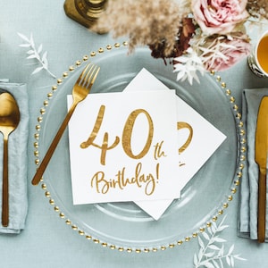 Tovaglioli per la festa del 40° compleanno, decorazioni dorate per il 40° compleanno, tovaglioli per il 40° compleanno, tovaglioli per la festa del quarantesimo compleanno, decorazioni per la festa del 40° compleanno