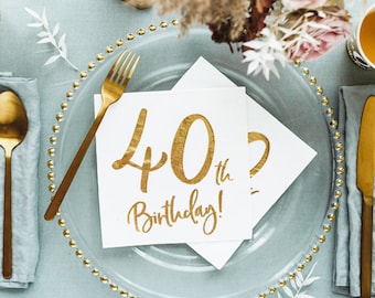 40th Birthday Party Napkins, 40th Birthday Gold Decorations, 40th Birthday Napkins, Fortieth Birthday Party Napkins, 40th Party Decorations