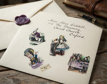 Alice in Wonderland Sticker Sheet, Mixed Colour and Black White for Journals Scrapbooks Cards Gift Wrap and DIY Crafts (35 Stickers)