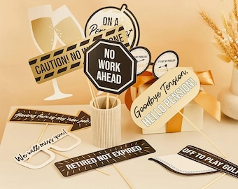 10 Retirement Party Photo Booth Props, Farewell Party, Retired Not Expired, Goodbye Tension Hello Pension