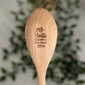 Personalised Wooden Spoon - Causing A Stir - Design, Custom Engraved Wood Spoon And Handle, Friends Baking Gift, Kitchen Keepsake 31cm