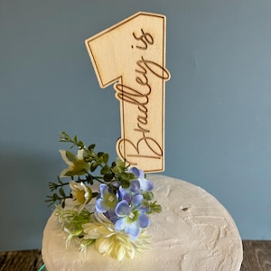 Personalised Wooden 1st Birthday Cake Topper, Number 1 Cake Topper With Name, Childrens 1st Birthday Party Cake Topper, Food Decoration