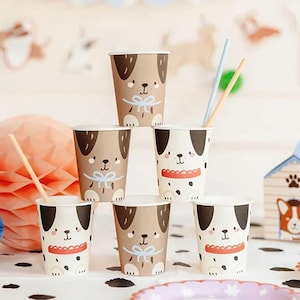 6 bicchieri di carta a forma di cane dalmata, decorazione per feste a tema animali, stoviglie per feste di compleanno per bambini, articoli per feste di compleanno a tema animali cani