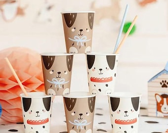 Bicchieri di carta per festa di compleanno a tema cane, stoviglie per bambini con cuccioli di dalmata, bicchieri per bevande a tema animali, confezione da 6 decorazioni per feste di compleanno a tema cane per bambini
