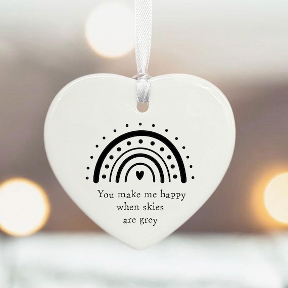 Personalisiertes Porzellan Herz, 'You make me happy' Zitat Geschenk, Porzellan Geschenk, hängende Dekoration, Liebe Familie Freund Geschenk