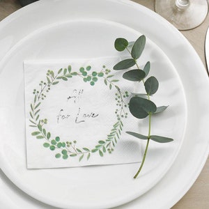 16 Botanical Wedding Cocktail Paper Napkins, Just Married Napkins, Wedding Table Decorations, Botanical Party Napkins, All For Love Napkins