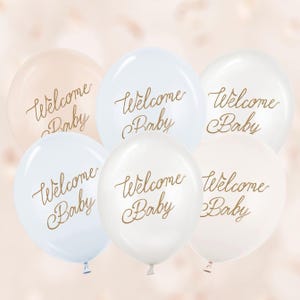 Blue Welcome Baby Balloons, 30cm, Pack of 6, Baby Boy Shower Balloons, It&#39;s a Boy Decorations, Newborn Party Supplies