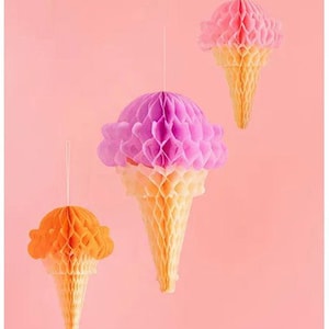 3 decorazioni di gelato in carta velina, decorazioni divertenti da appendere per feste, compleanno a tema gelato, decorazioni per feste per bambini