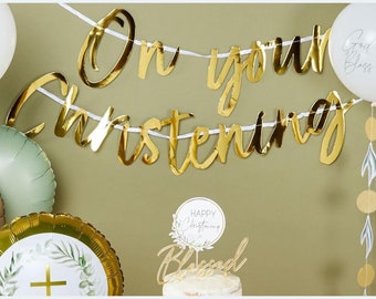 Gold Christening Banner, Religious Hanging Decoration Christening, Gold Backdrop, Christening Party Decoration 1.6m