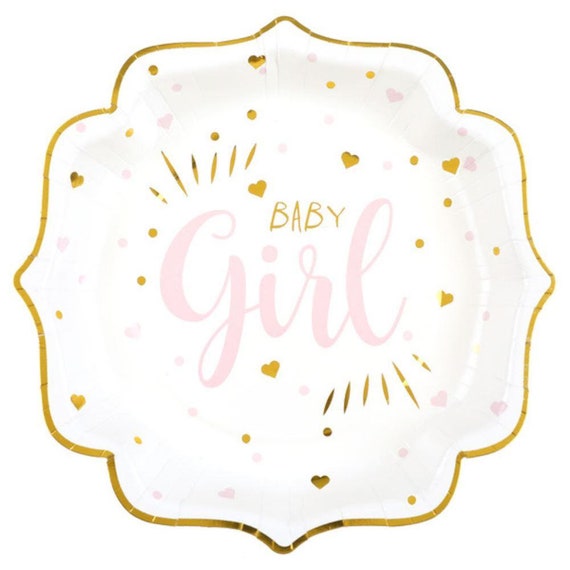 Buy 10 Gold Baby Girl Paper Plates, Pink Baby Shower Plates