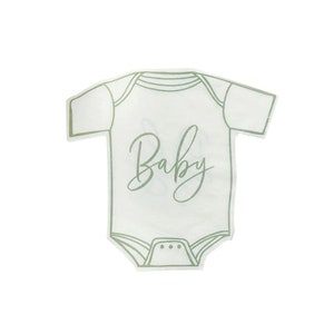 Papieren servetten voor een babyshower, saliegroen, babykleding-servies voor de aanstaande moeder (verpakking van 16) afbeelding 2