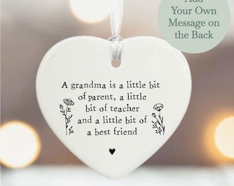 Personalised Grandma Gift, 'A Grandma is', Hanging Heart Decoration, Heart Porcelain Ornament, Birthday Gift, Thank You Gift