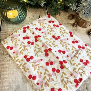 Carta velina per regali di Natale con bacche rosse e dorate, carta da regalo festiva, carta velina per regali di Natale, carta da regalo tradizionale natalizia, 5 fogli
