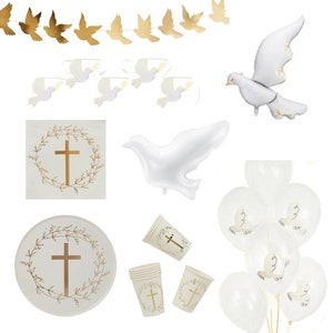 Battesimo Battesimo Comunione Stoviglie Decorazione, Ghirlanda e Palloncino Colomba della Pace, Battesimo Religioso Piatti Tazze Tovaglioli, Palloncini Colomba