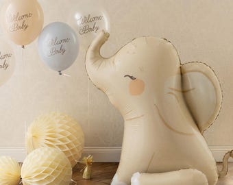 Globo de elefante de 90 cm, color crema, de papel de aluminio, decoración para fiestas infantiles, decoración de cumpleaños con temática de safari y animales de la selva.