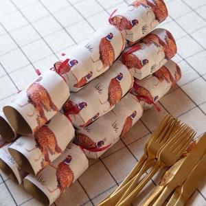 6 Recyclable Pheasant Christmas Crackers, Party Table Decorations, Novelty Christmas Crackers, Festive Table Crackers, Dinner Party