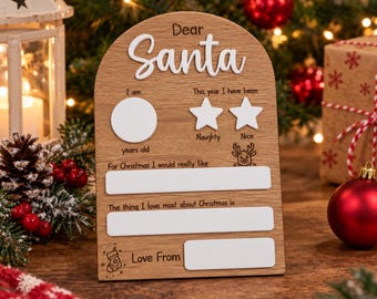 Dear Santa Wooden Christmas Sign, Kids Santa Wish List Board, Christmas Eve Activity, Father Christmas Letter Decoration