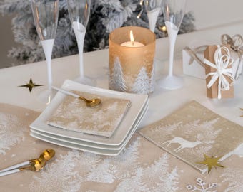 Christmas in the Snow Table Runner, Brown Polyester Rustic Dining Table Decor for Festive Meals and Seasonal Celebrations, 28 cm x 2.5 m
