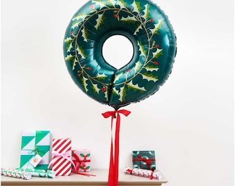 Christmas Wreath Foil Balloon, Festive Party Decoration Gifts, Helium Or Pump Balloon, Alternative Wreath Green Balloon