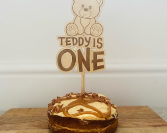 Personalised Teddy Bear Cake Topper, Childrens 1st Birthday Cake Decoration, Kids Birthday Wooden Cake Topper, Teddy Bear Birthday Party