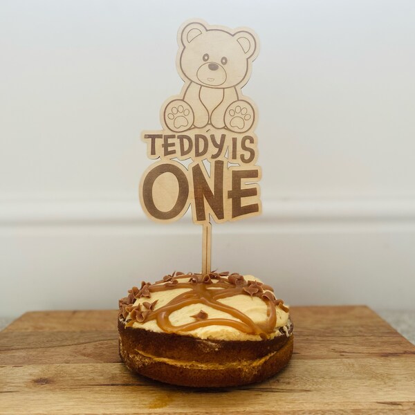 Personalised Teddy Bear Cake Topper, Childrens 1st Birthday Cake Decoration, Kids Birthday Wooden Cake Topper, Teddy Bear Birthday Party