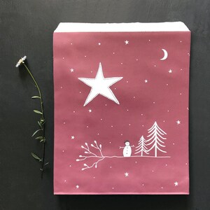 50 grandi sacchetti regalo di Natale, sacchetti di carta per lavoretti festivi color marrone, sacchetti di carta con notte stellata e pupazzo di neve, carta da regalo per feste di Natale