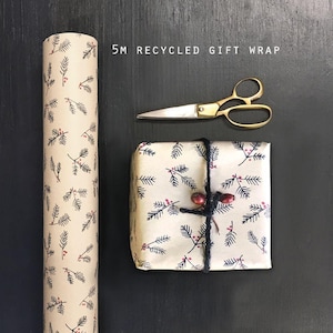 Papel de regalo navideño de 5 m, Envoltura de regalo festiva Kraft, Envoltura de regalo de abeto y bayas, Kits de envoltura navideña, Papel de Navidad