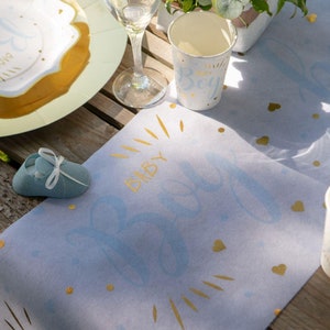 Baby Shower Boy Table Runner, Blue & Gold Table Runner, Baby Shower Tableware, Baby Boy Table Runner, Table Decoration 3m