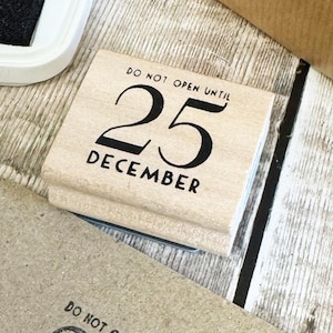 Kerststempel, pas openen op 25 december Rubberstempel, kerstscrapbooking, kerstcadeauverpakking