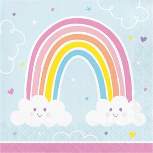 16 Pastel Happy Birthday Rainbow Napkins, Rainbow Party, Girls Pastel Partyware, Rainbow Paper ...